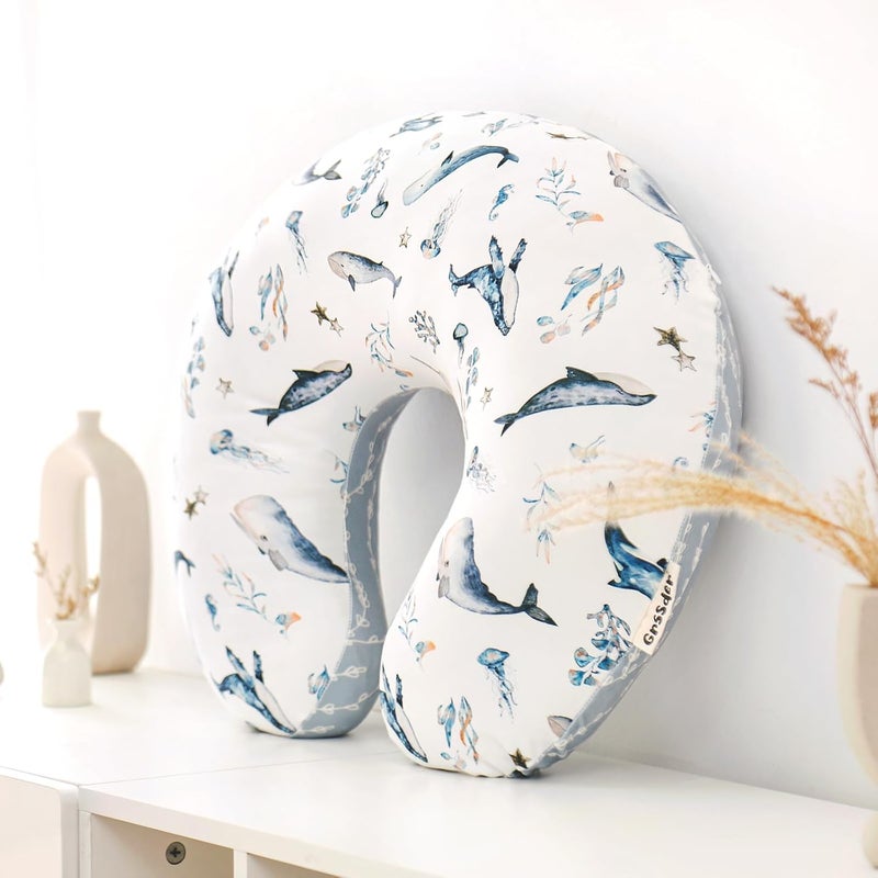 GRSSDER Reversible Nursing Pillow Cover, Ultra Soft Stretchy Minky Removable Nursing Covers Fitted for Breastfeeding Pillows Snug and Safe, Sea Fish - Image 2